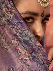Charming Purple Hand Work Tussar Silk Wedding Wear Saree With Blouse