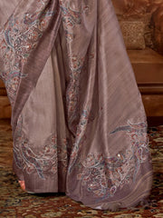 Gorgeous Grey Hand Work Tussar Silk Festive Wear Saree With Blouse