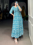 Elegant Blue Digital Print Georgette Casual Wear Dress 