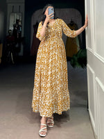 Amazing Mustard Digital Print Georgette Casual Wear Dress
