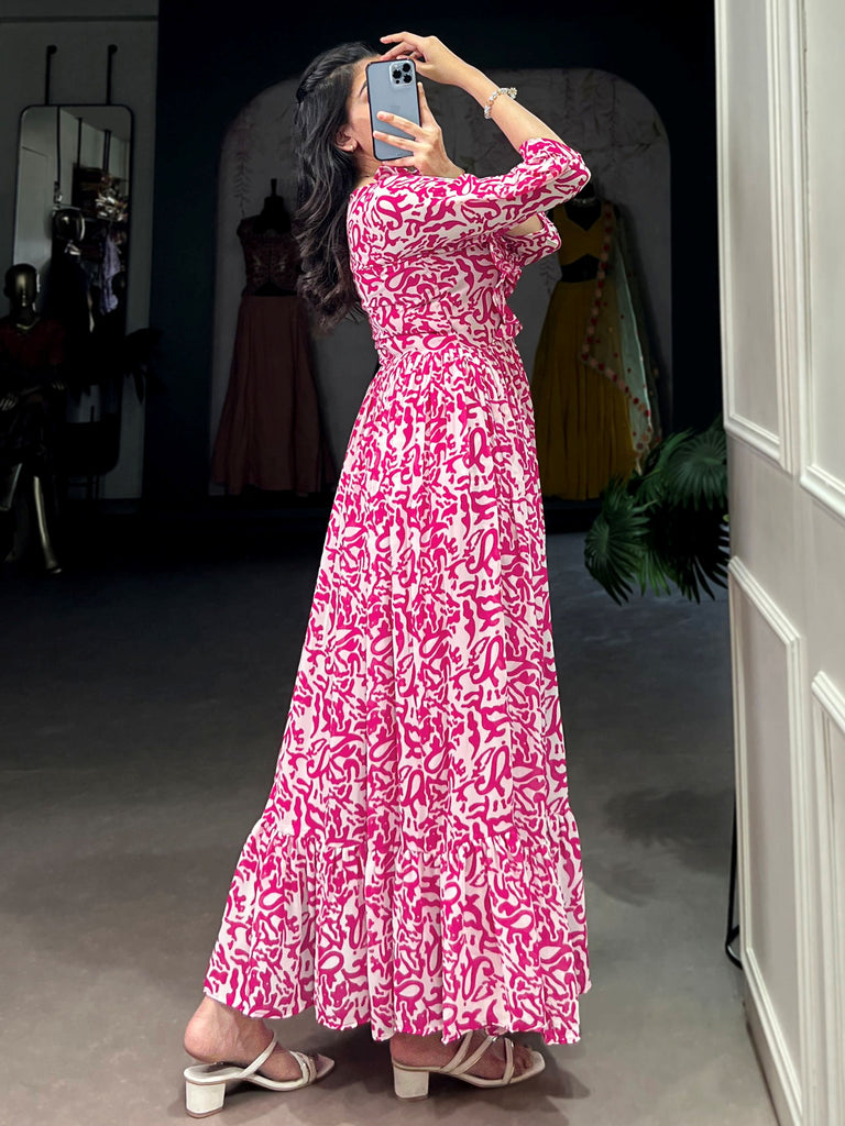 Graceful Pink Digital Printed Georgette Casual Wear Dress
