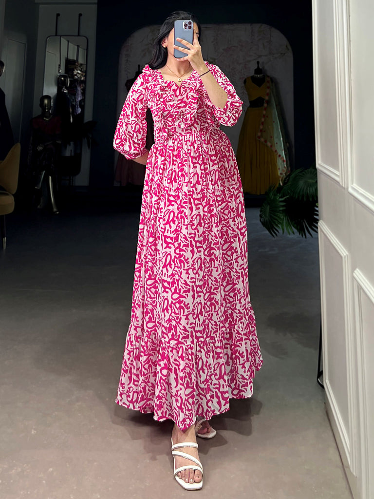Graceful Pink Digital Printed Georgette Casual Wear Dress