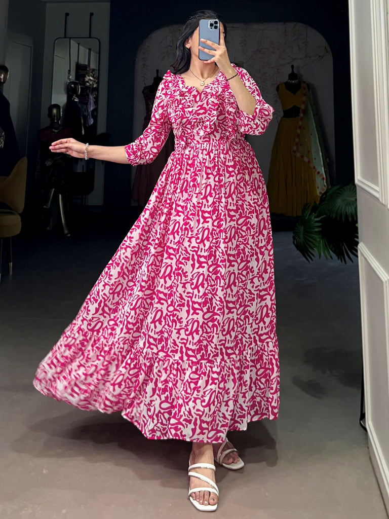 Graceful Pink Digital Printed Georgette Casual Wear Dress