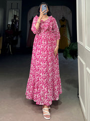 Graceful Pink Digital Printed Georgette Casual Wear Dress