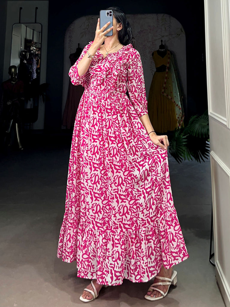 Graceful Pink Digital Printed Georgette Casual Wear Dress