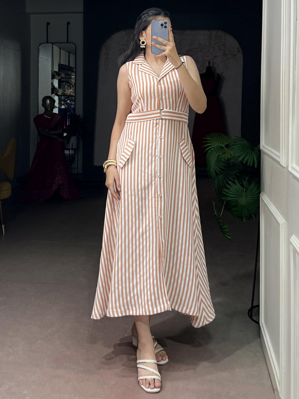 Stylish White Digital Printed Silk Casual Wear Dress