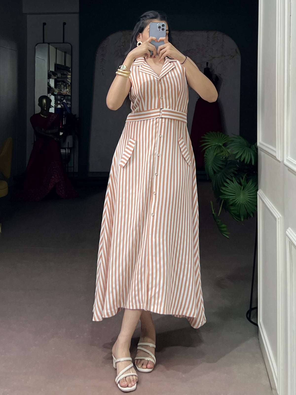 Stylish White Digital Printed Silk Casual Wear Dress