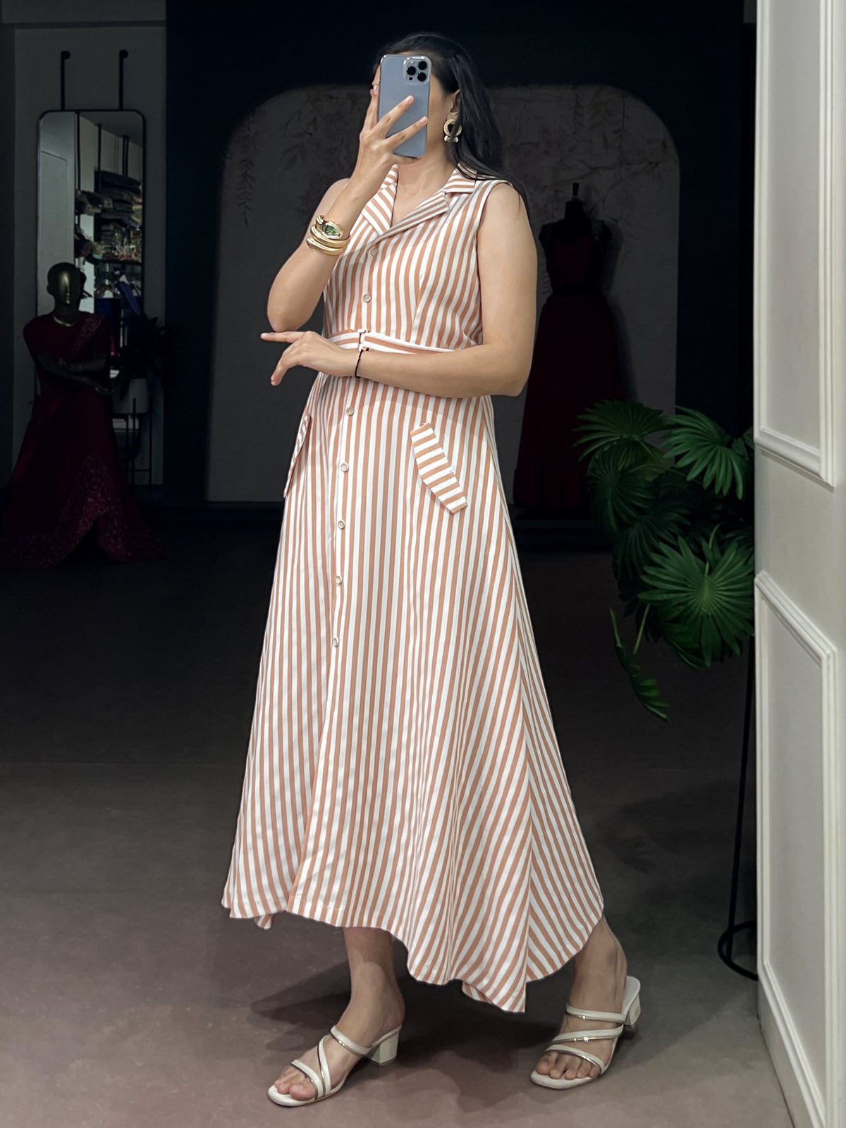 Stylish White Digital Printed Silk Casual Wear Dress