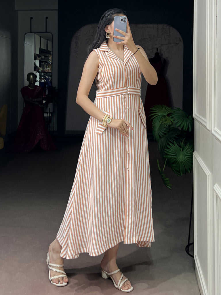 Stylish White Digital Printed Silk Casual Wear Dress