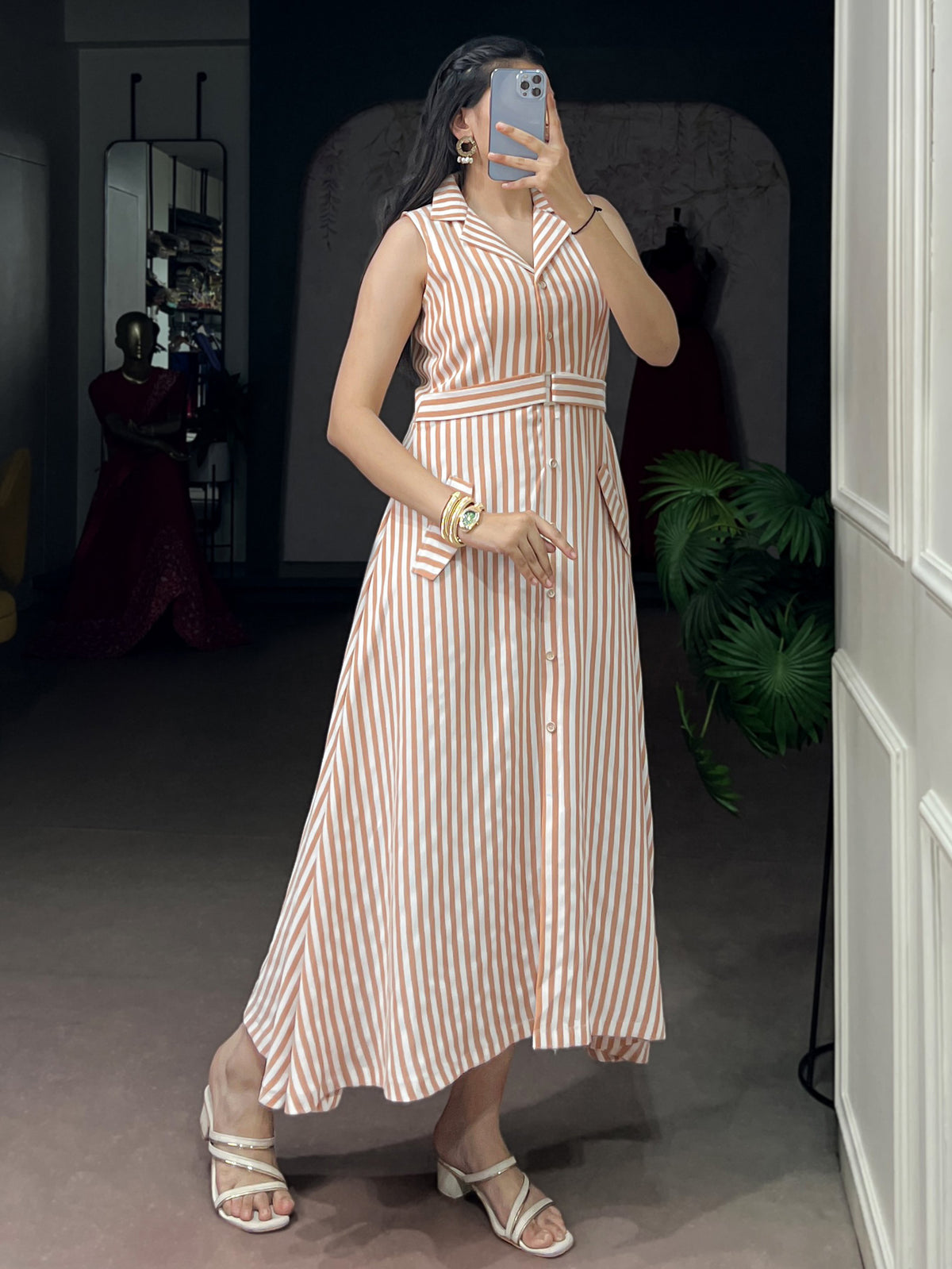Stylish White Digital Printed Silk Casual Wear Dress