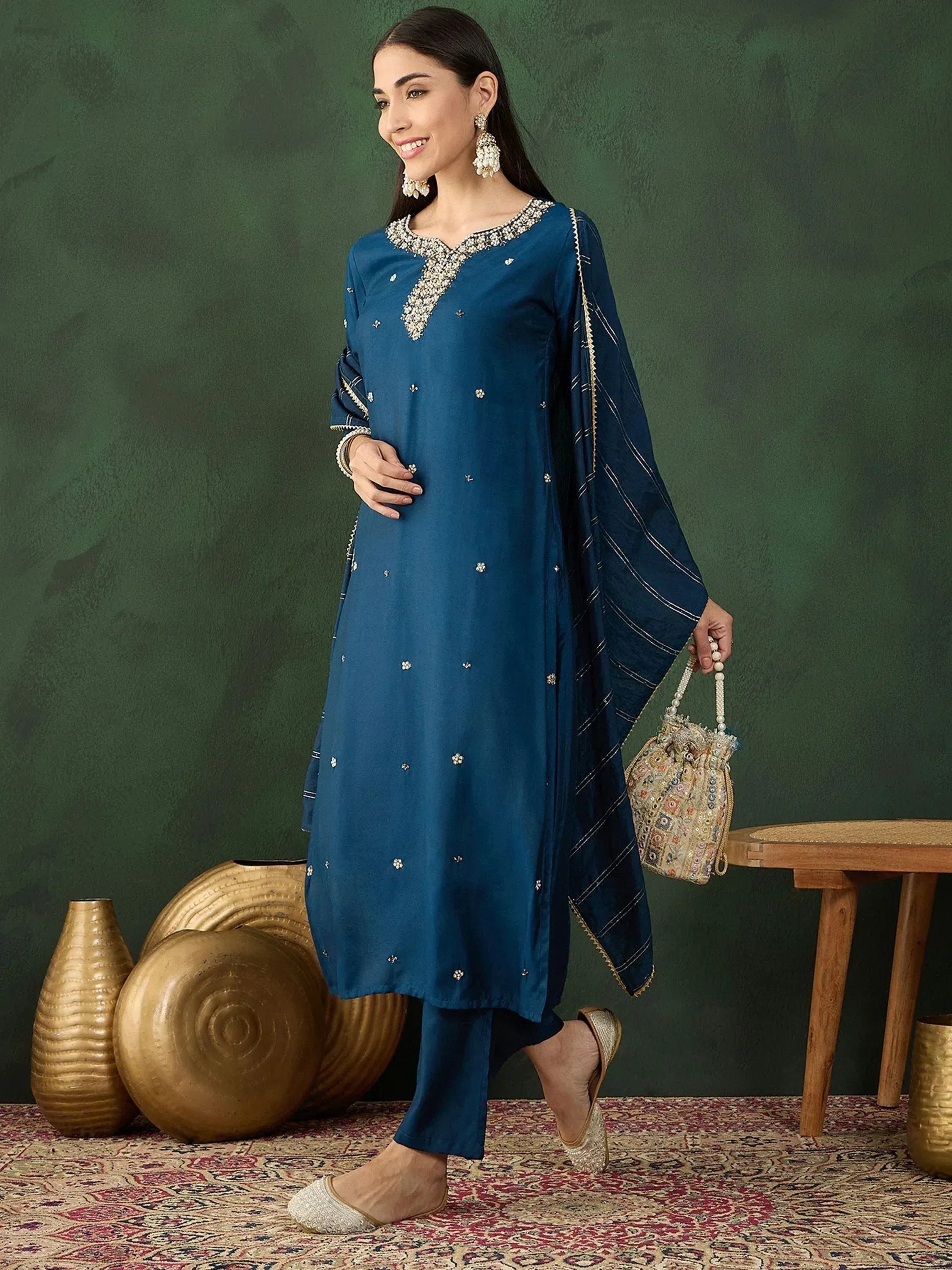Blue embroidered salwar kameez with dupatta, ethnic wear for women, designer Indian outfit
