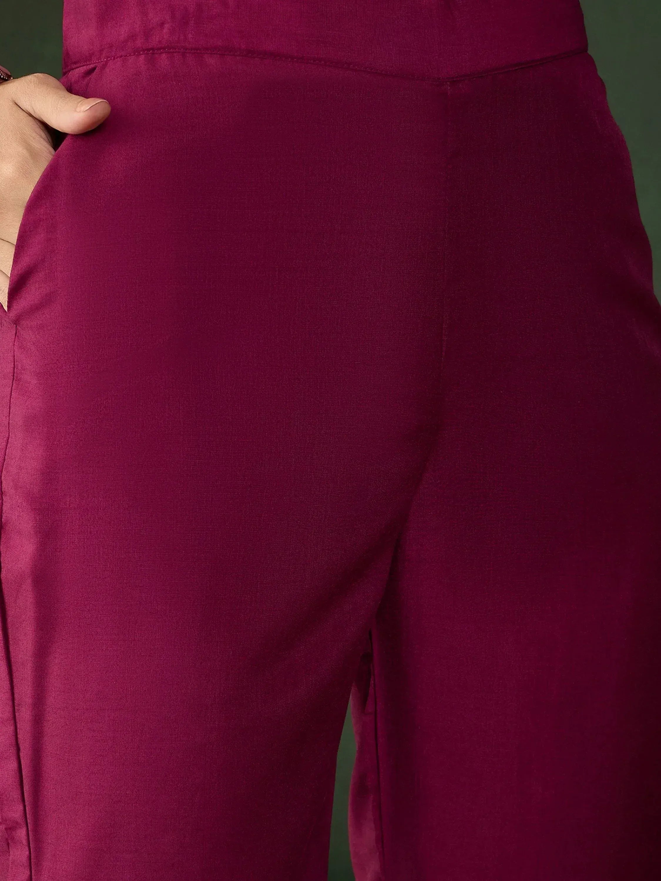 Deep maroon ethnic palazzo pants with side pocket, ideal for salwar kameez or fusion wear