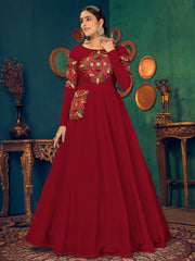 Red Gamthi Work Georgette Festive Wear Gown