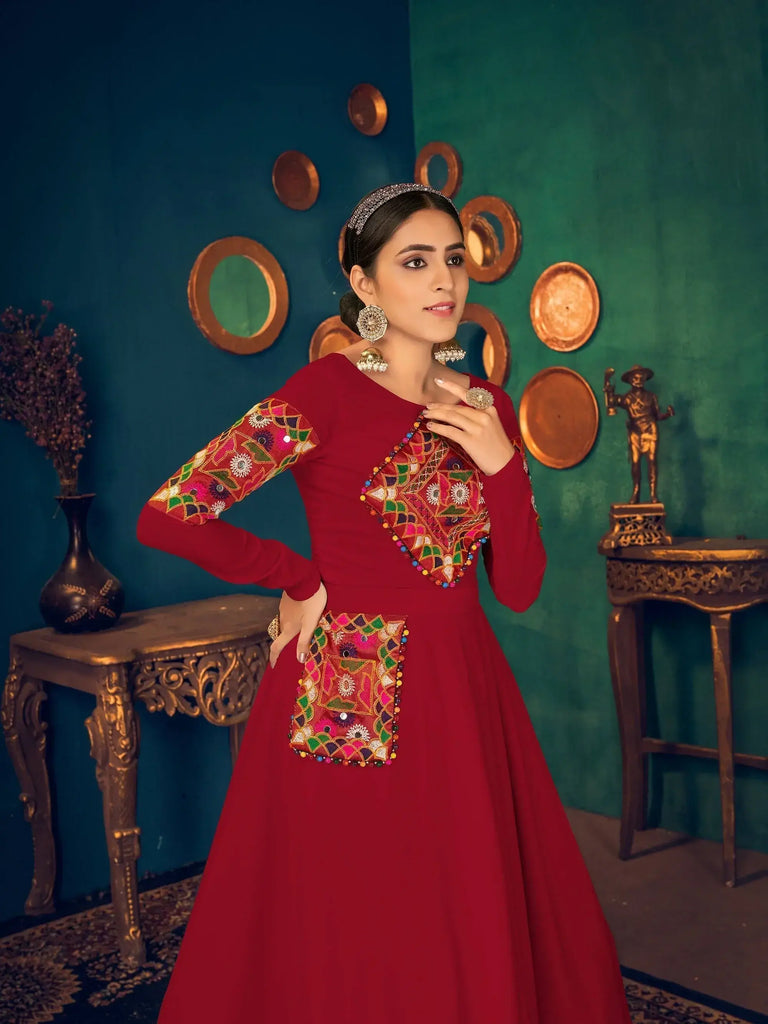 Red Gamthi Work Georgette Festive Wear Gown