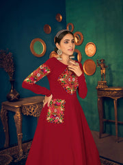 Red Gamthi Work Georgette Festive Wear Gown