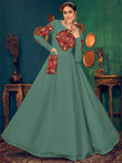 Pista Green Gamthi Work Georgette Festive Wear Gown