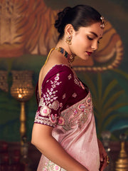 Fabulous Pink Sequins Embroidered Silk Festive Wear Saree With Blouse