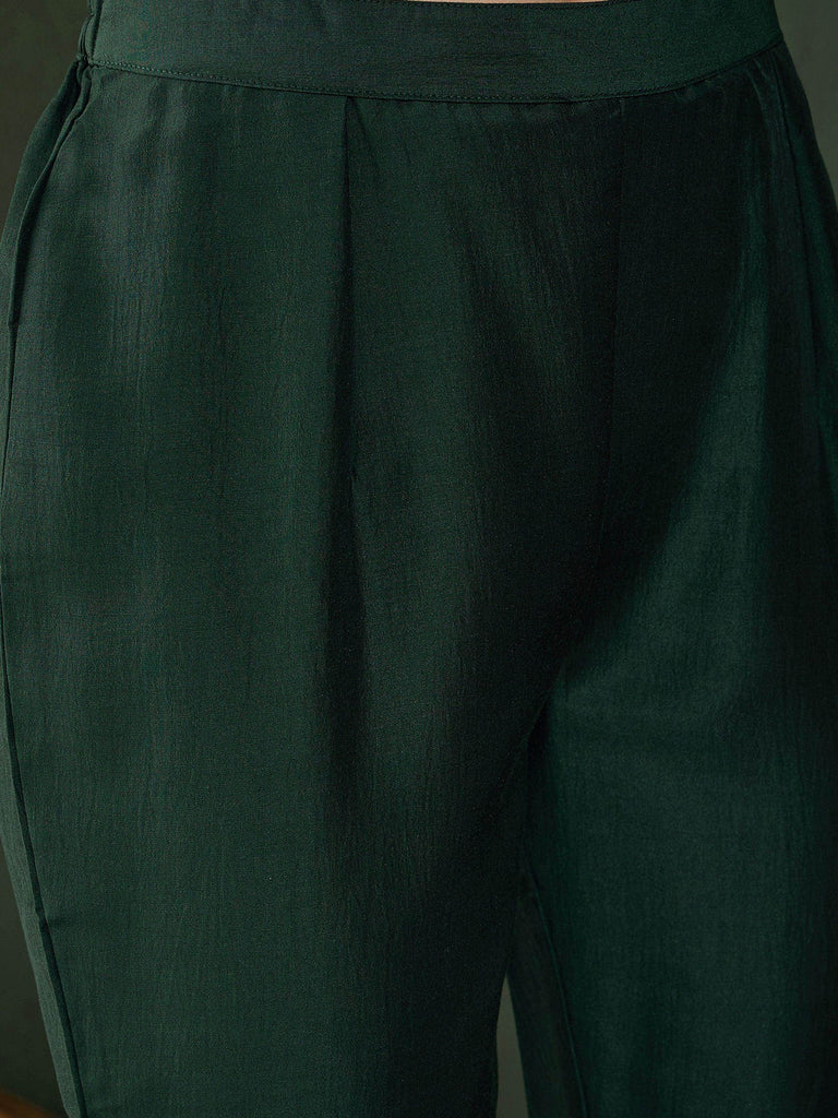 Endearing Green Embroidered Chinon Mehndi Wear Pant Suit