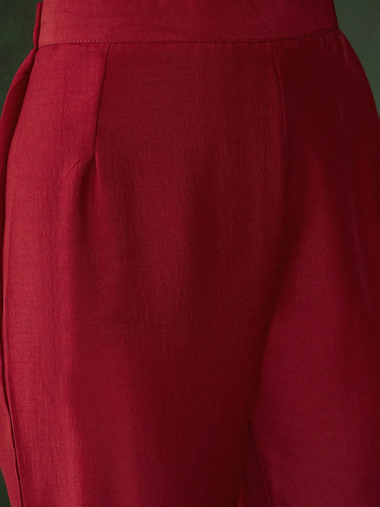 Charming Maroon Embroidered Chinon Occasion Wear Pant Suit