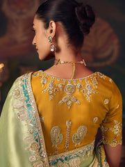 Amazing Green Sequins Embroidered Silk Festive Wear Saree With Blouse