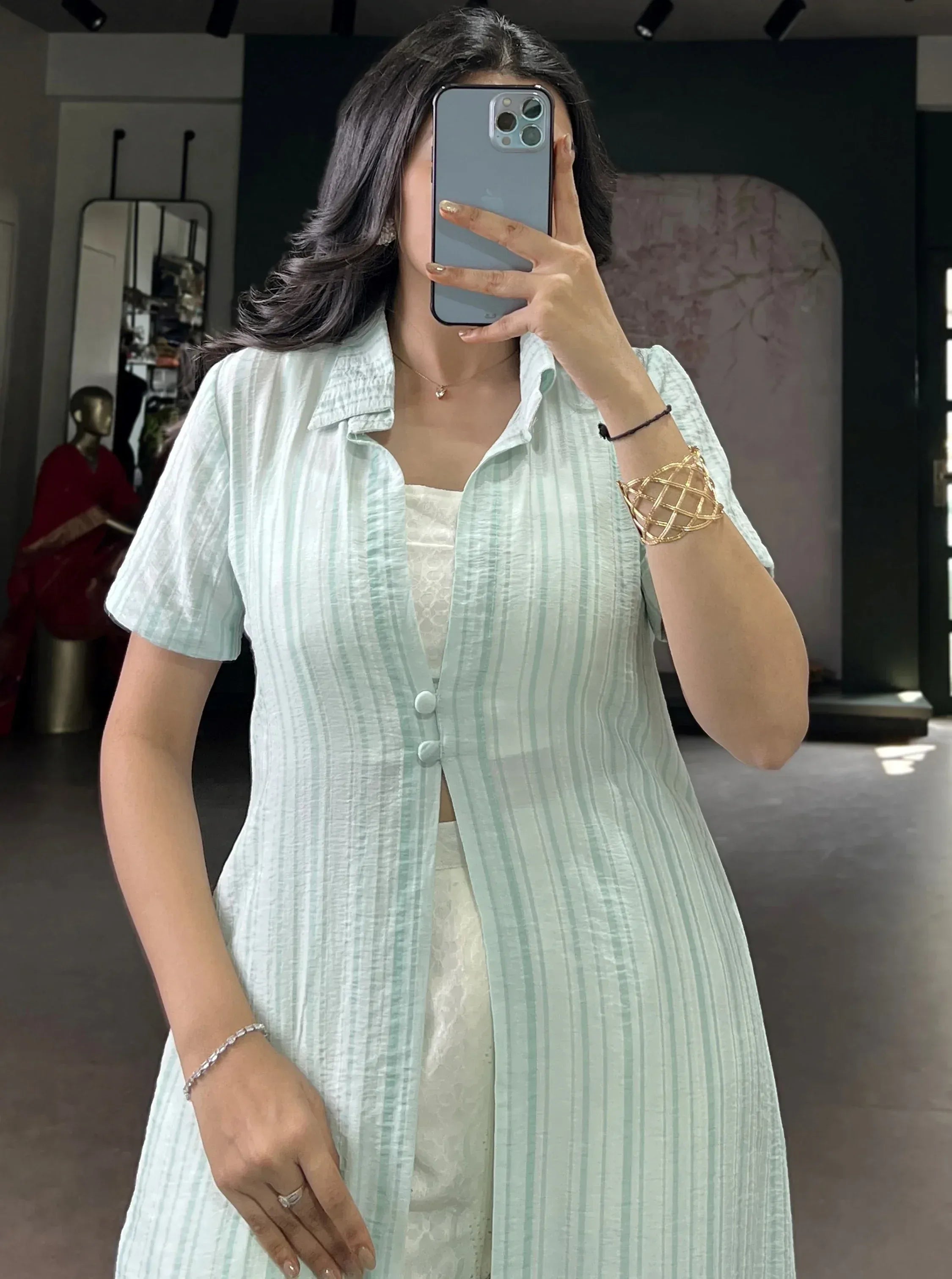 Stylish Sky Blue Printed Cotton Casual Wear Co-ord Set With Shrug