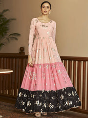 Awesome Multi-Color Foil Work Georgette Party Wear Anarkali Gown