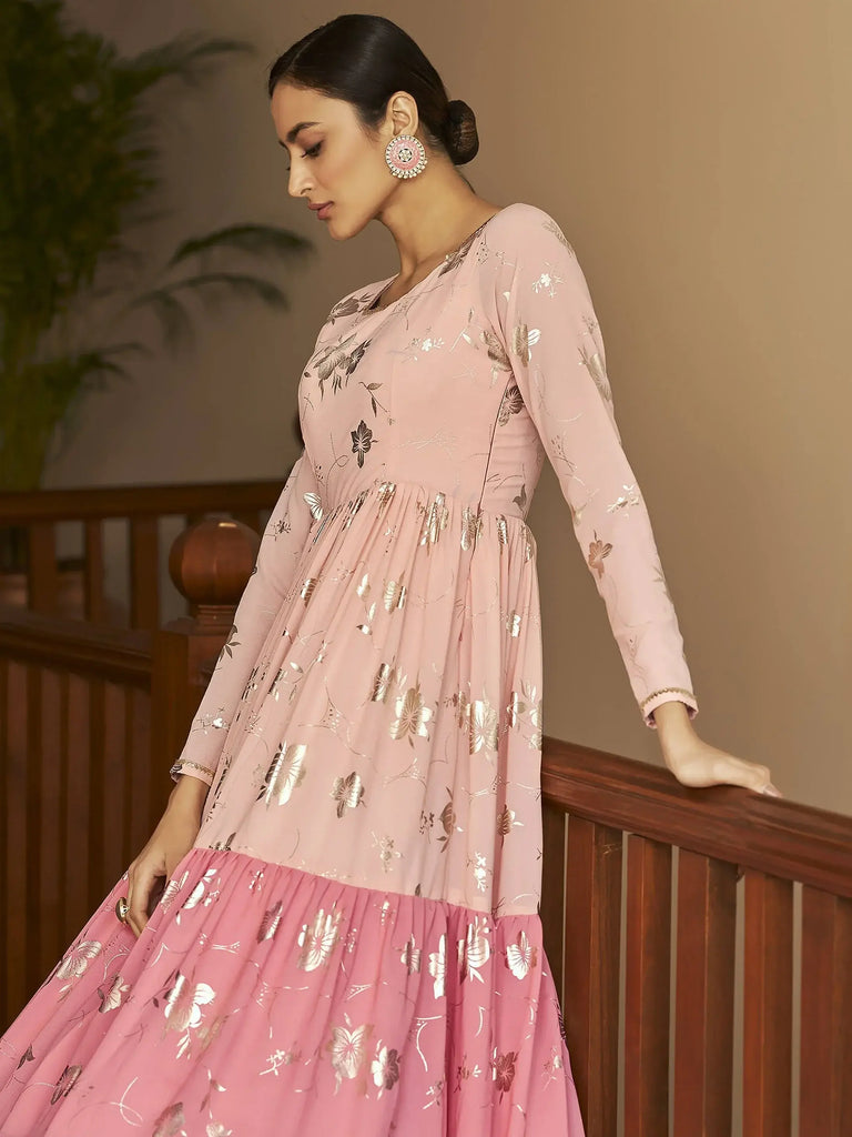Awesome Multi-Color Foil Work Georgette Party Wear Anarkali Gown