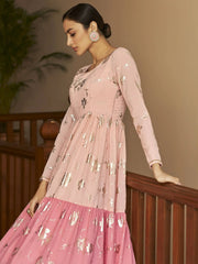 Awesome Multi-Color Foil Work Georgette Party Wear Anarkali Gown