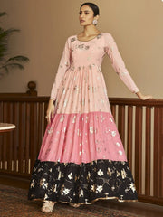 Awesome Multi-Color Foil Work Georgette Party Wear Anarkali Gown
