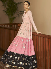 Awesome Multi-Color Foil Work Georgette Party Wear Anarkali Gown