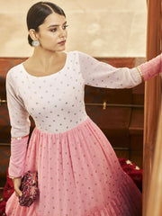 Superb Multi-Color Foil Work Georgette Party Wear Anarkali Gown