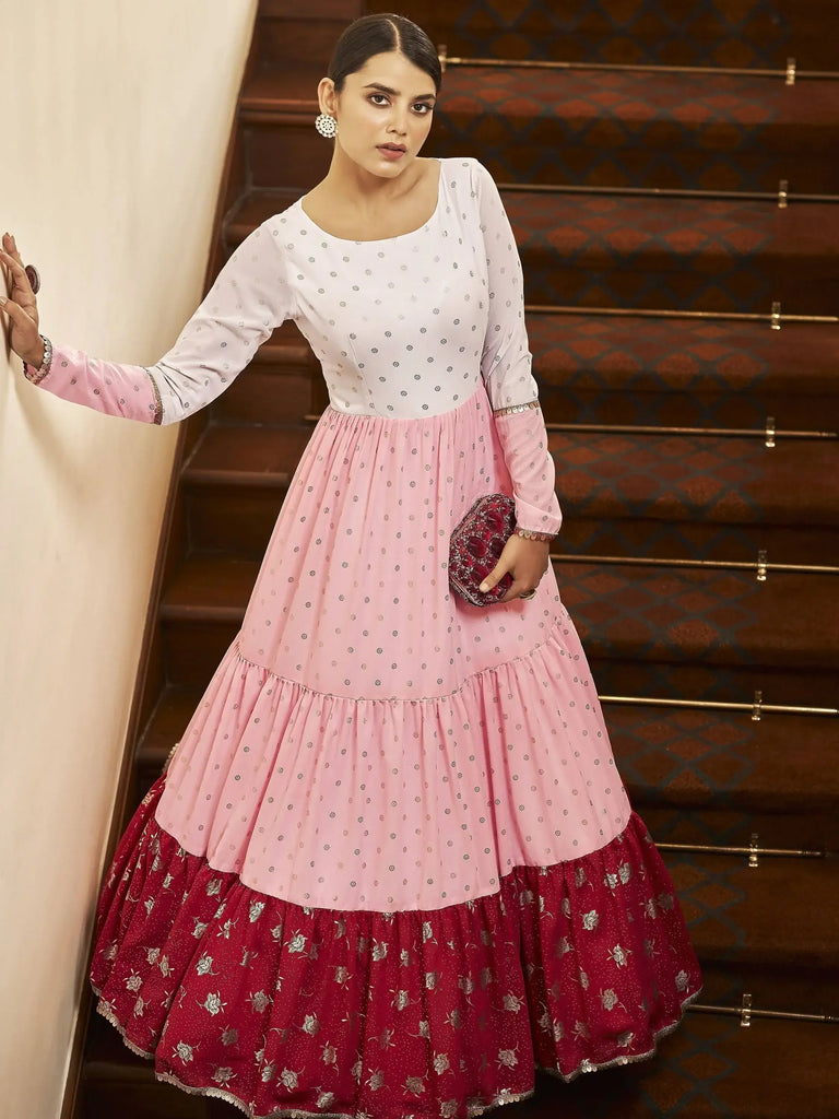 Superb Multi-Color Foil Work Georgette Party Wear Anarkali Gown