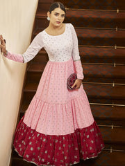 Superb Multi-Color Foil Work Georgette Party Wear Anarkali Gown