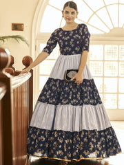 Astounding Multi-Color Foil Work Georgette Party Wear Anarkali Gown