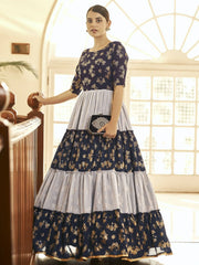 Astounding Multi-Color Foil Work Georgette Party Wear Anarkali Gown