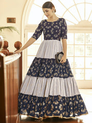 Astounding Multi-Color Foil Work Georgette Party Wear Anarkali Gown