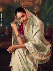 Beautiful Green Diamond Work Silk Wedding Wear Saree With Blouse