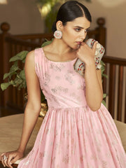 Stunning Multi-Color Foil Work Georgette Party Wear Anarkali Gown