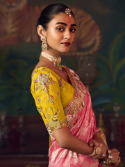 Elegant Pink Sequins Embroidered Silk Festive Wear Saree With Blouse