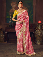 Elegant Pink Sequins Embroidered Silk Festive Wear Saree With Blouse