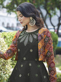 Glorious Olive Green Cotton Sequins Party Wear Long Anarkali Gown With Koti