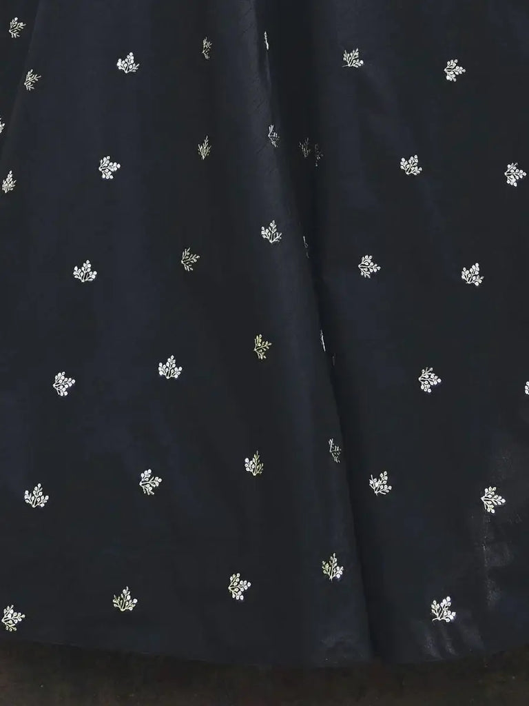 Attractive Black Cotton Embroidered Party Wear Anarkali Gown With Muti-Color Koti