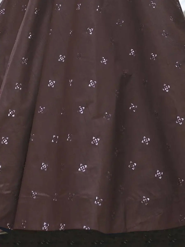 Desirable Brown Cotton Sequins Event Wear Long Anarkali Gown With Koti