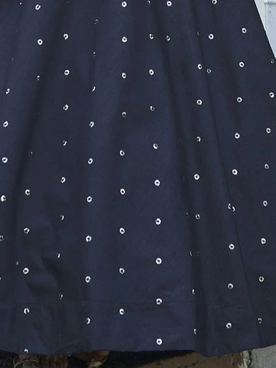 Navy blue ethnic skirt with white dot embellishments, ideal for Indian wear