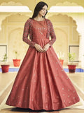 Sumptuous Burnt Orange Sequins Work Cotton Gown With Jacket