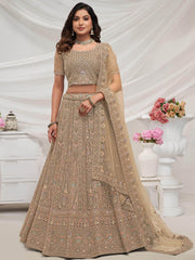 Charming Golden Heavy Embroidered Net Wedding Wear Lehenga Choli