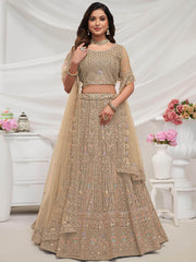 Charming Golden Heavy Embroidered Net Wedding Wear Lehenga Choli