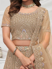 Charming Golden Heavy Embroidered Net Wedding Wear Lehenga Choli