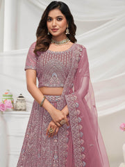 Endearing Mauve Heavy Embroidered Net Bridesmaid Lehenga Choli