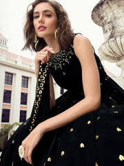 Glamorous Black Sequins Embroidered Festive Wear Gown